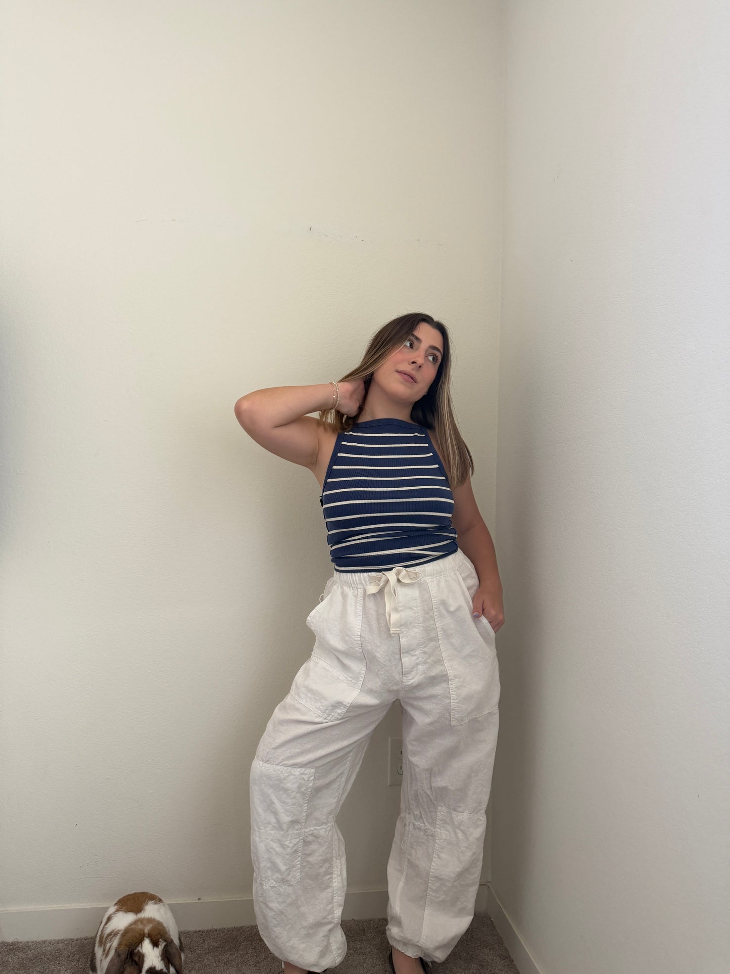 White Linen Blend Cargo Pants (XS/S)
