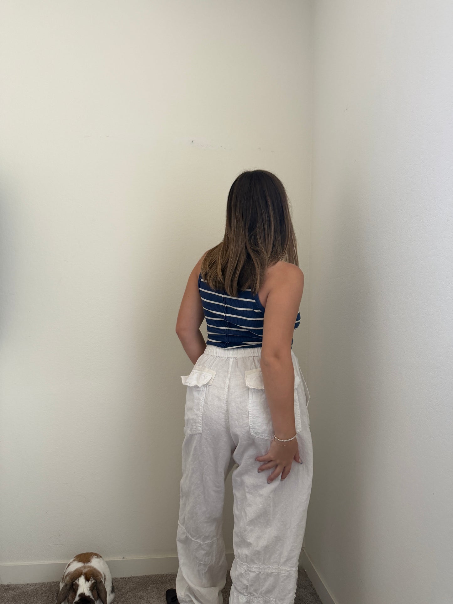 White Linen Blend Cargo Pants (XS/S)