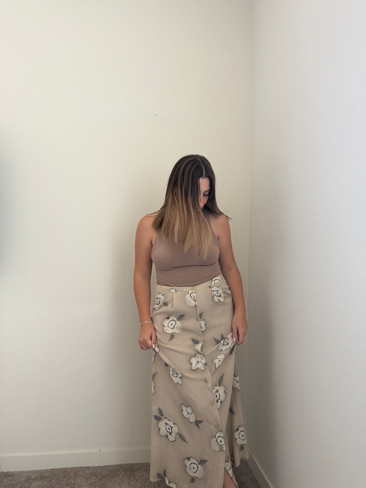Vintage Floral Midi Skirt (S)