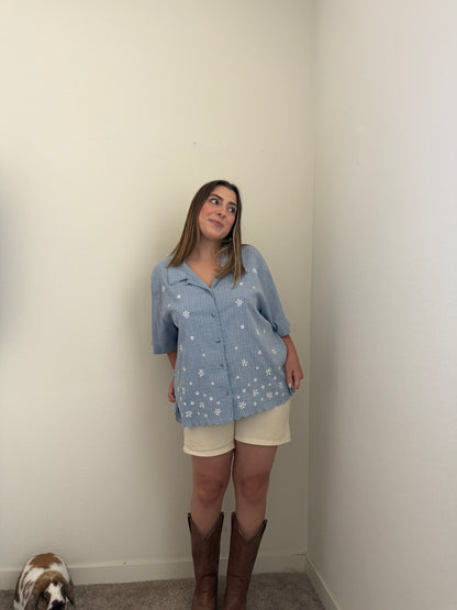 Vintage Gingham Embroidered Shirt (2X)