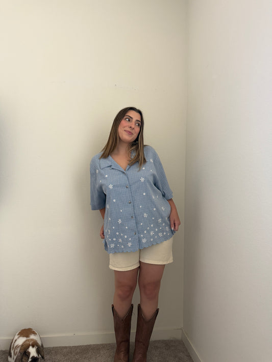 Vintage Gingham Embroidered Shirt (2X)