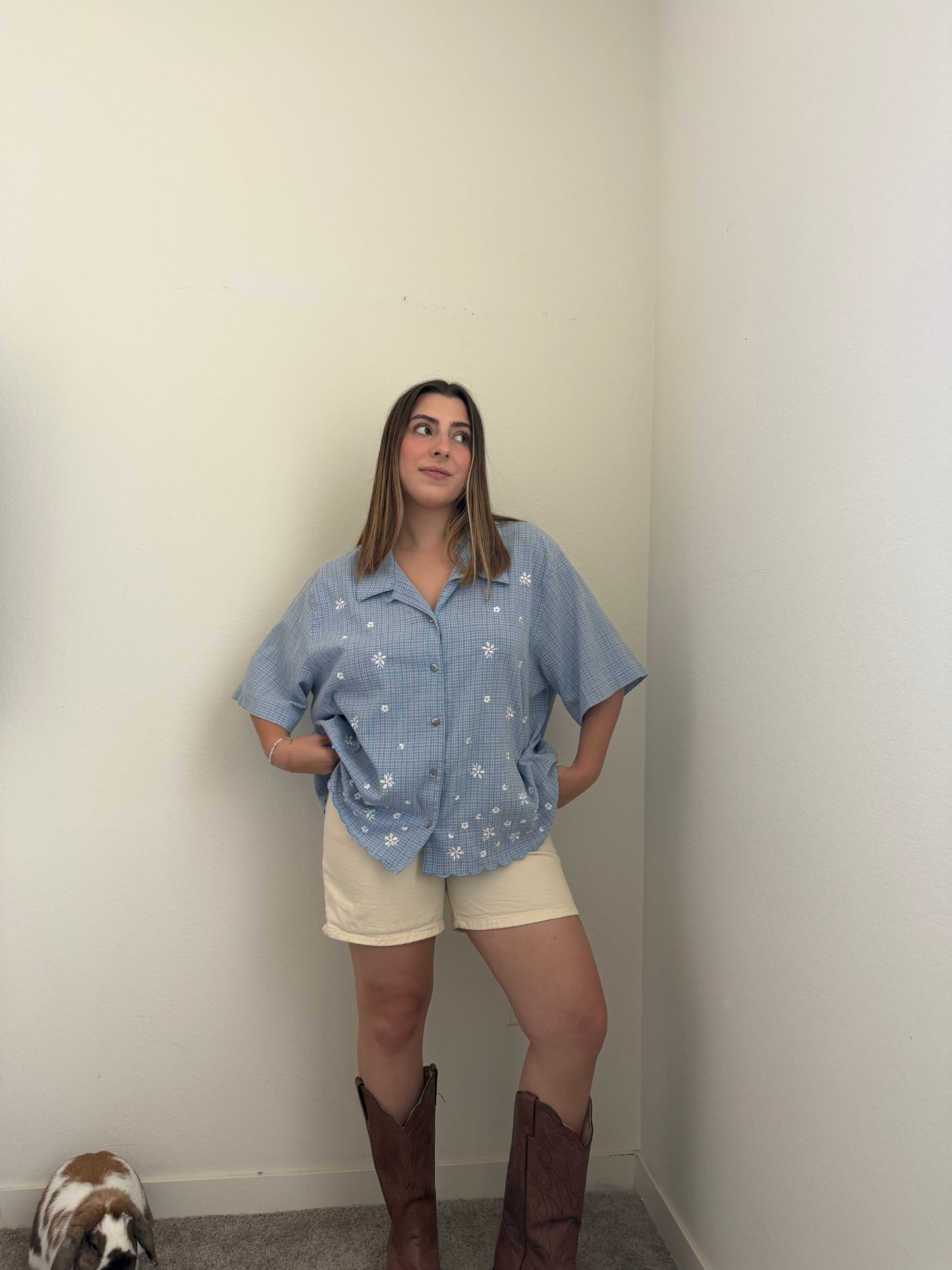 Vintage Gingham Embroidered Shirt (2X)