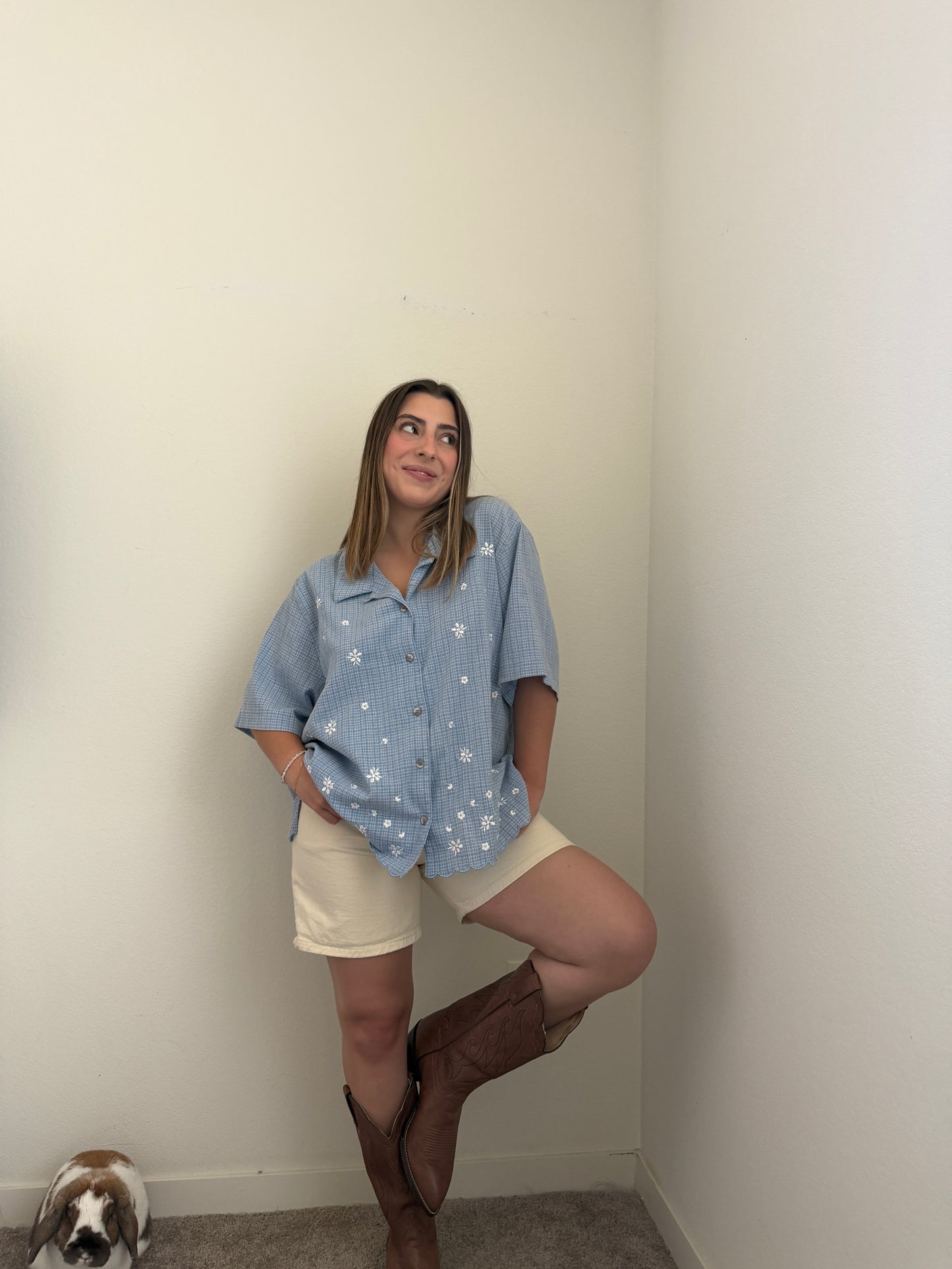 Vintage Gingham Embroidered Shirt (2X)