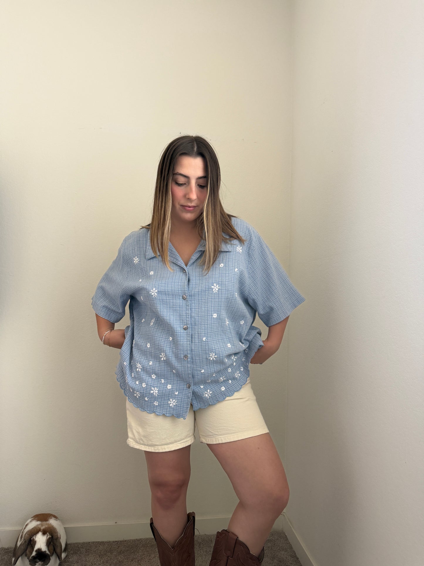 Vintage Gingham Embroidered Shirt (2X)