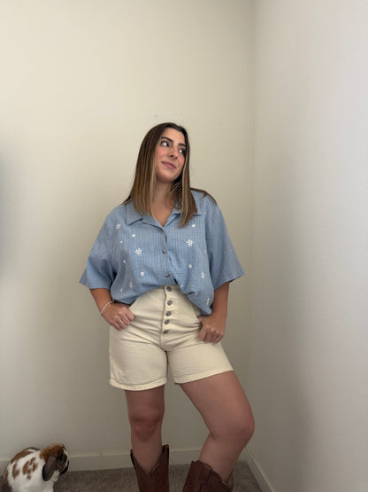 Vintage Gingham Embroidered Shirt (2X)