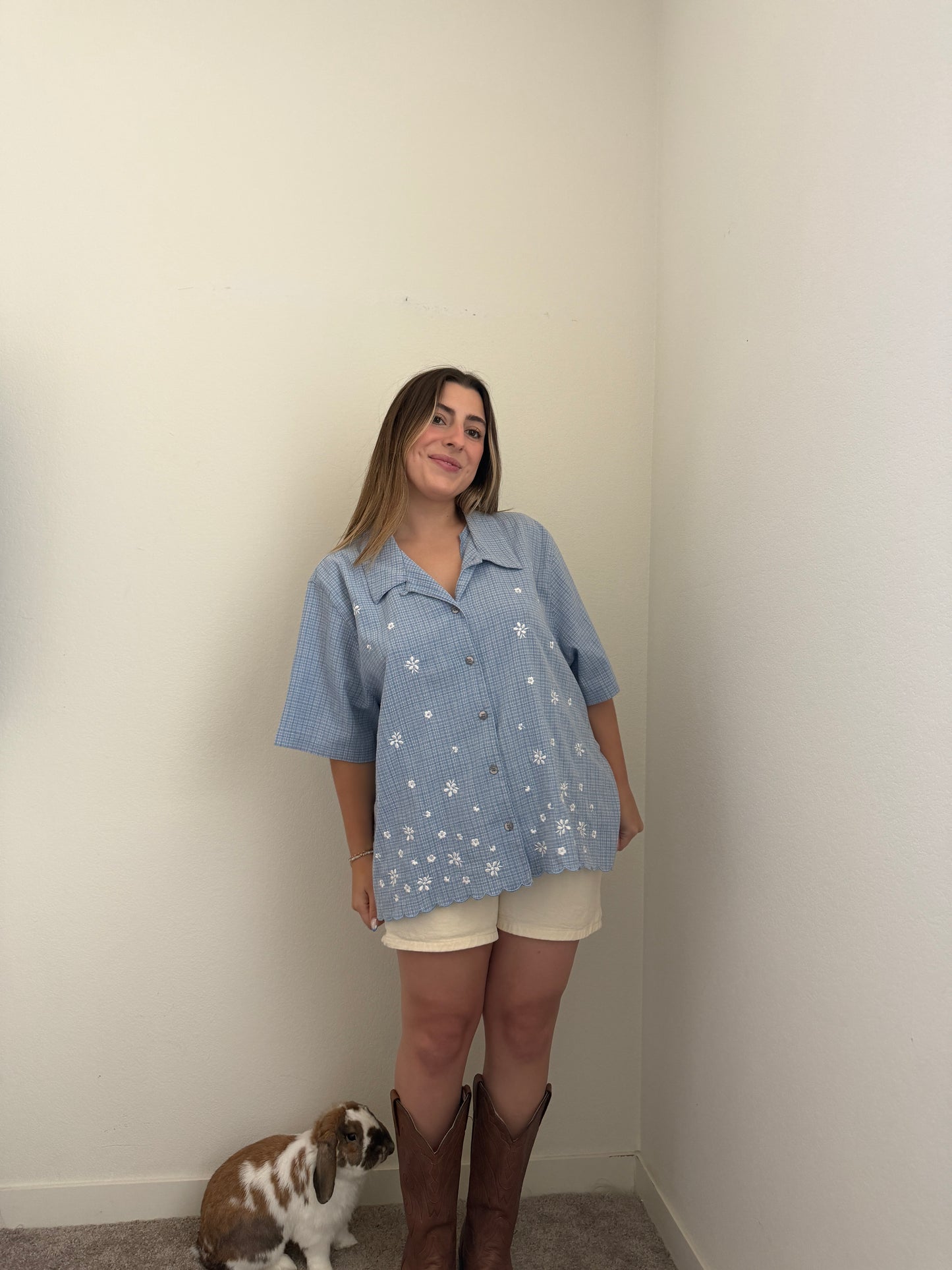 Vintage Gingham Embroidered Shirt (2X)