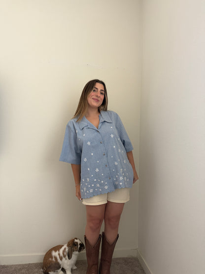 Vintage Gingham Embroidered Shirt (2X)
