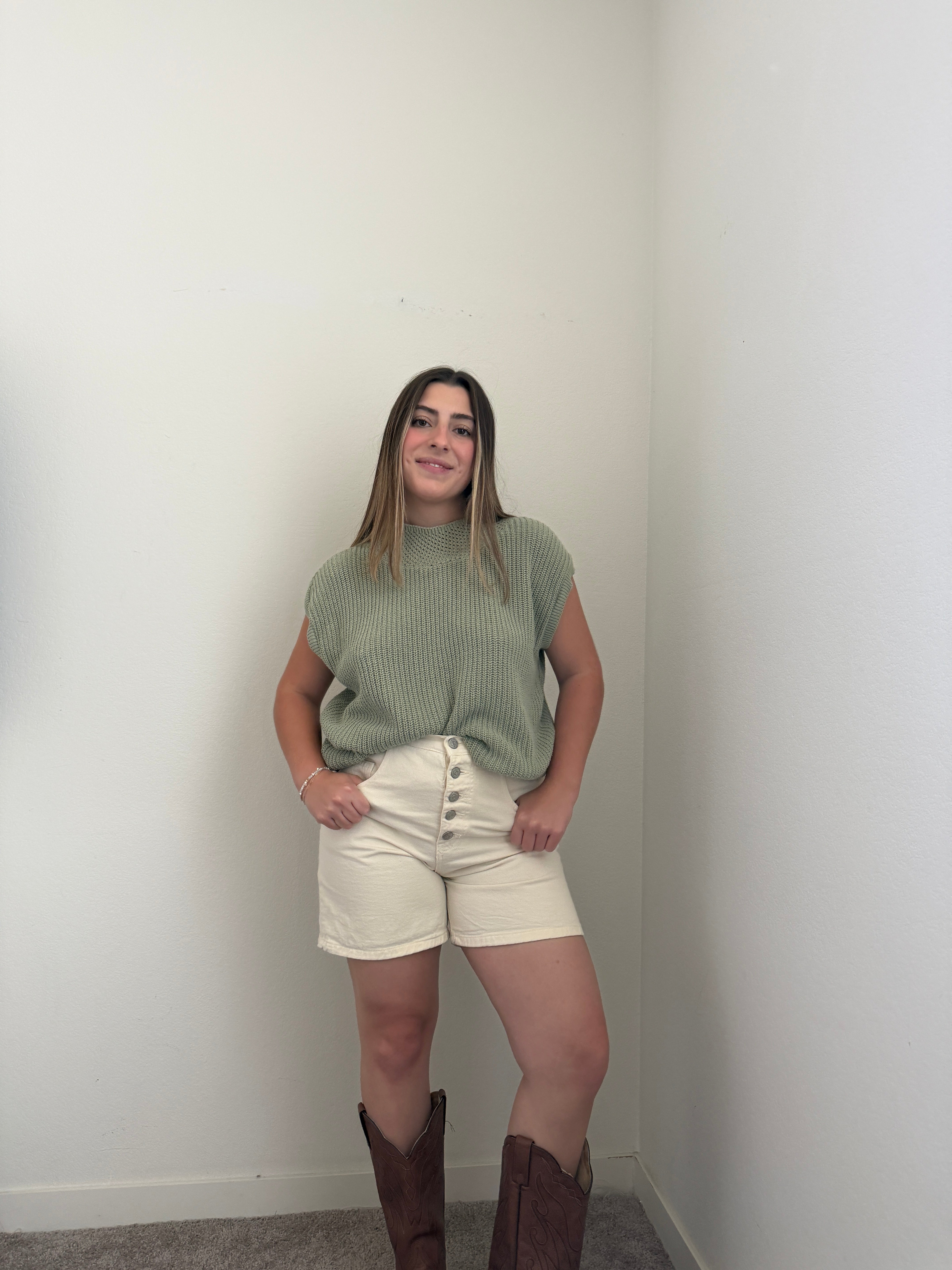Sage Knit Cap Sleeve Top (XL)