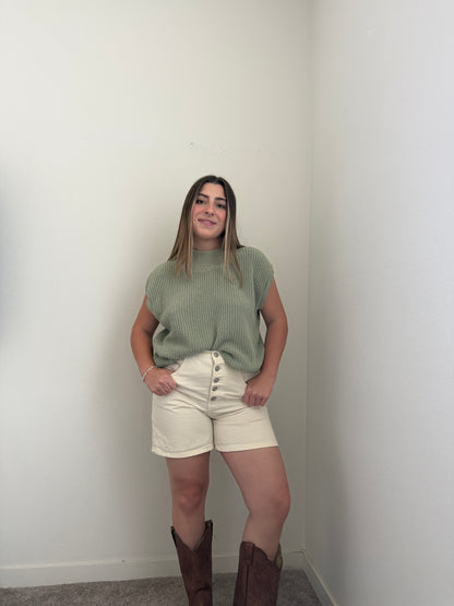 Sage Knit Cap Sleeve Top (XL)