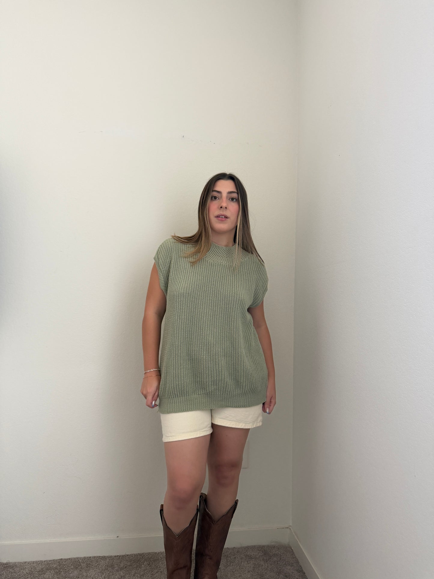 Sage Knit Cap Sleeve Top (XL)