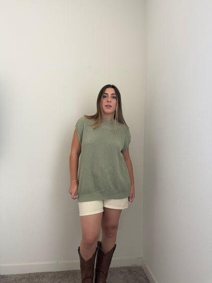 Sage Knit Cap Sleeve Top (XL)
