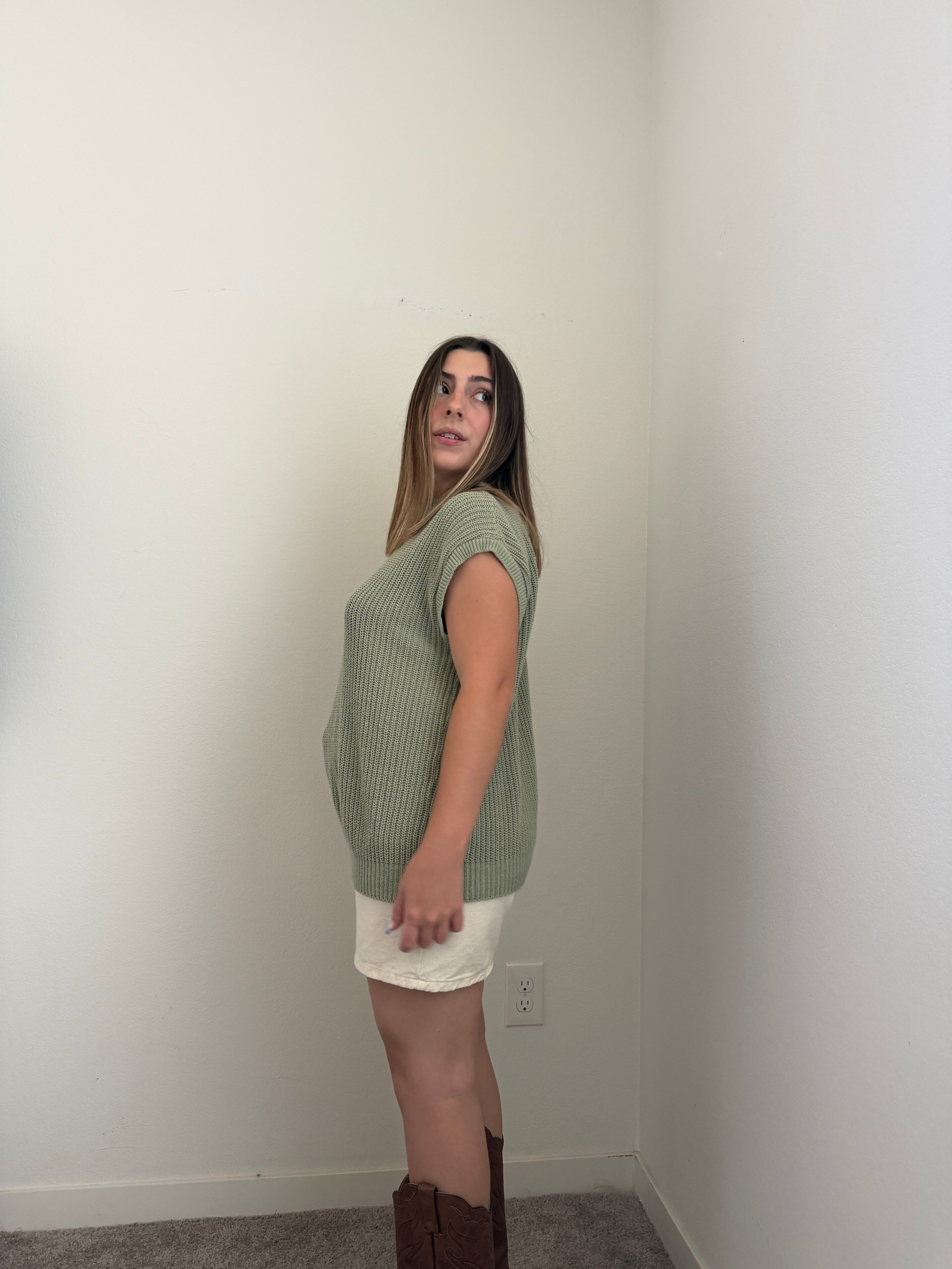 Sage Knit Cap Sleeve Top (XL)
