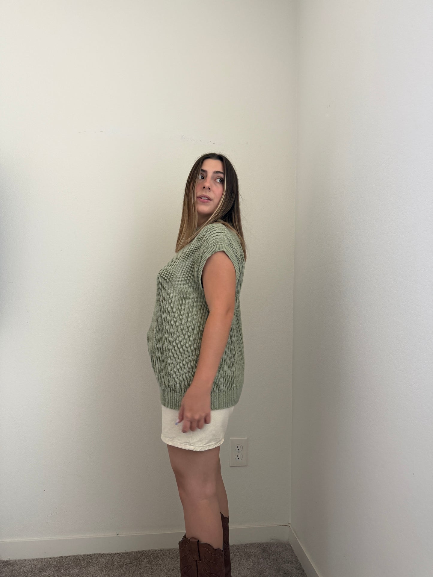 Sage Knit Cap Sleeve Top (XL)