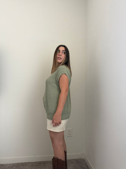 Sage Knit Cap Sleeve Top (XL)