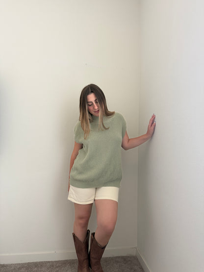 Sage Knit Cap Sleeve Top (XL)