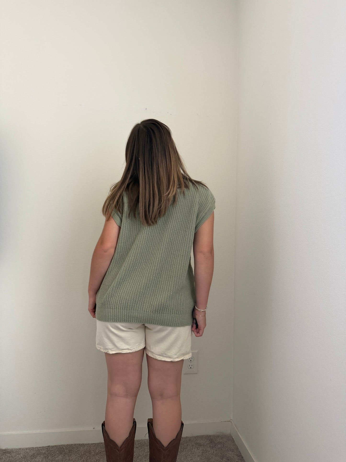 Sage Knit Cap Sleeve Top (XL)