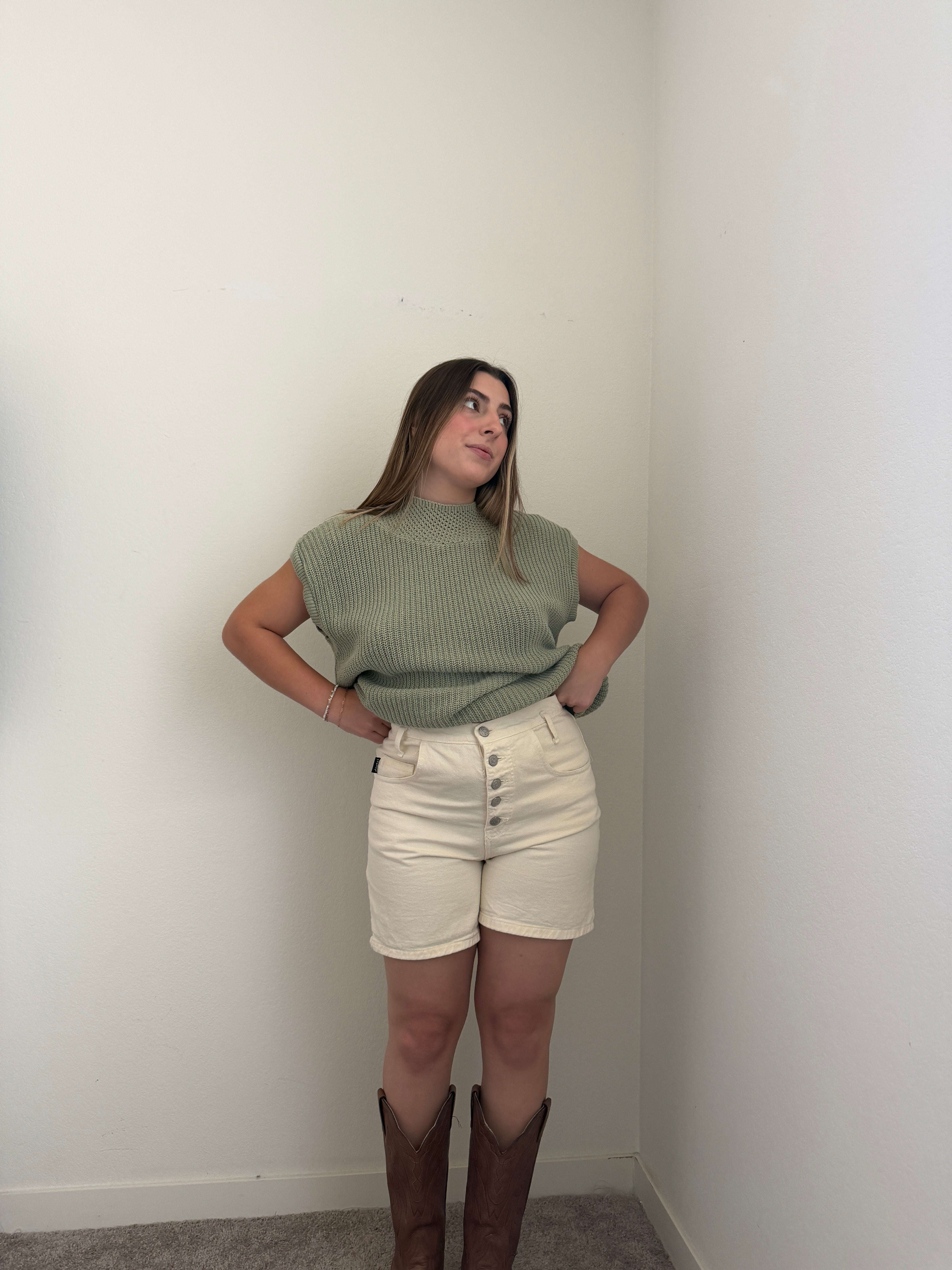 Sage Knit Cap Sleeve Top (XL)