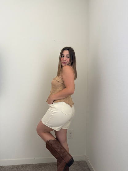 Vintage Cream Buttonfly Shorts (M)