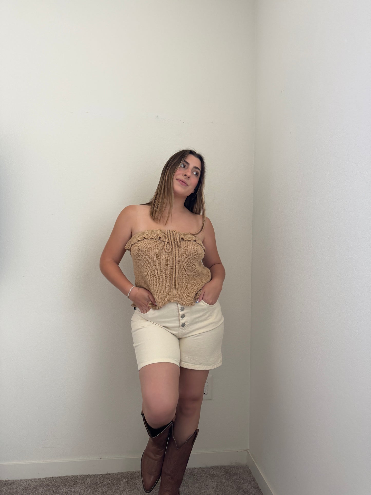 Vintage Cream Buttonfly Shorts (M)