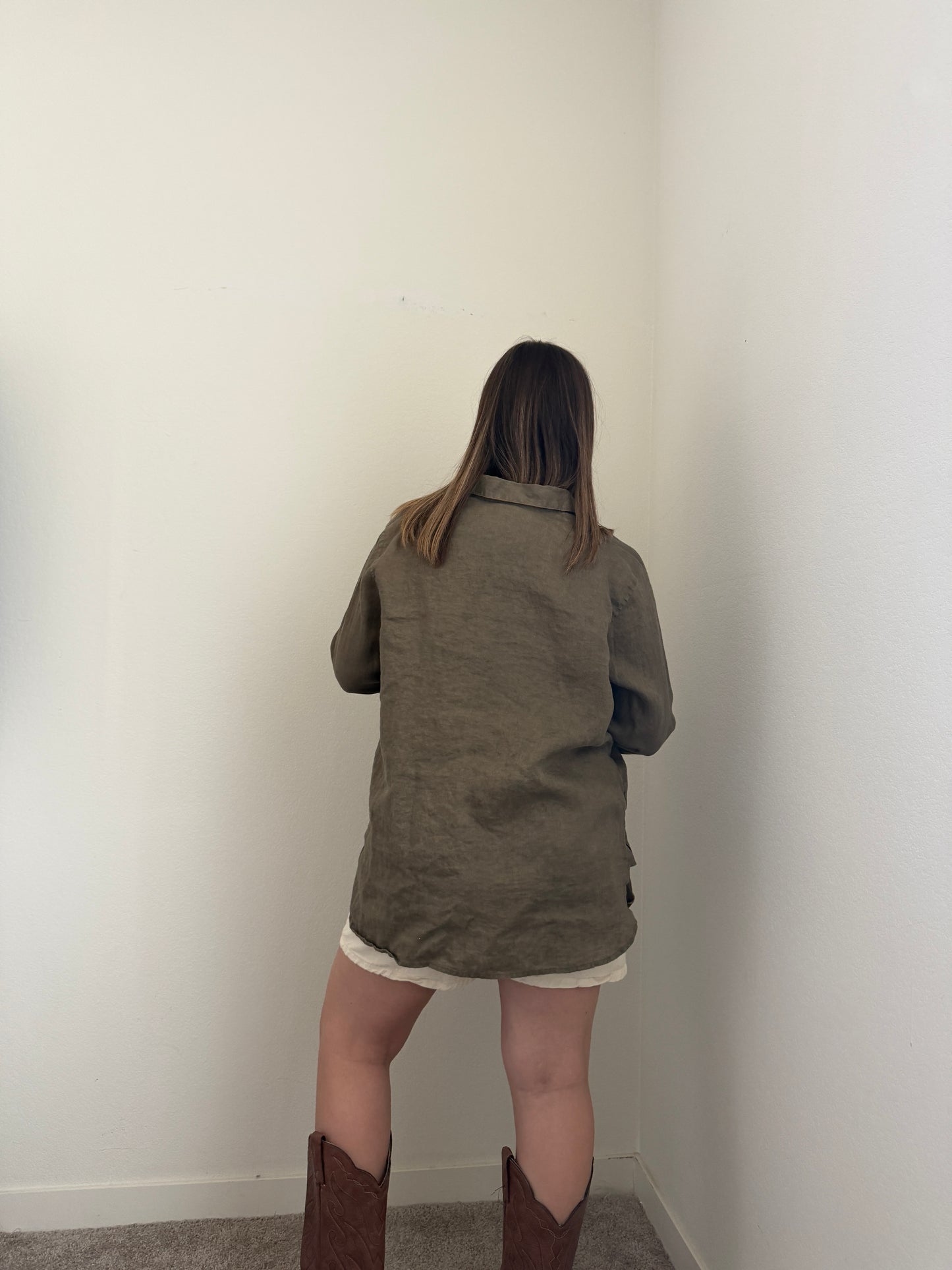 Green Linen Button Up (M)