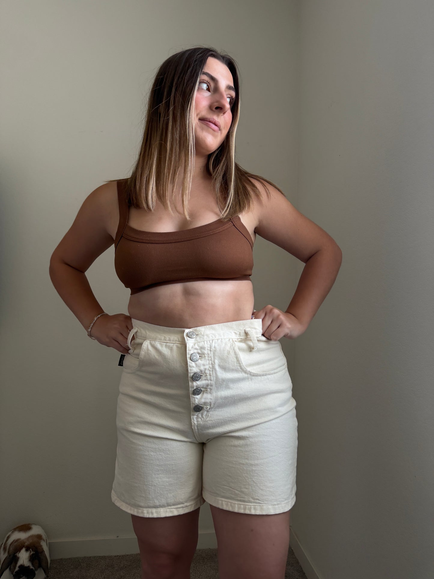 Vintage Cream Buttonfly Shorts (M)