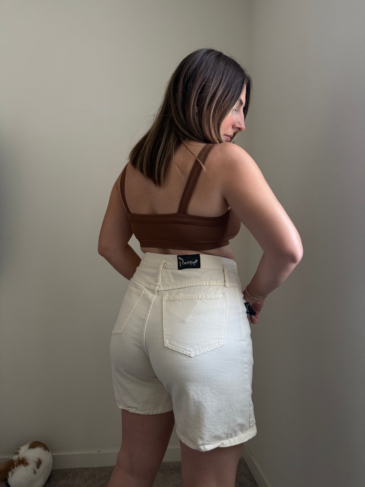 Vintage Cream Buttonfly Shorts (M)