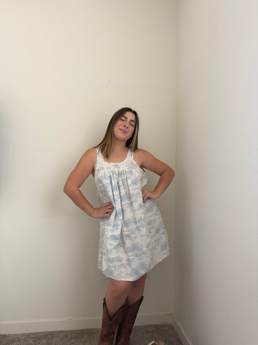 Blue Floral Toile Nightgown (L)