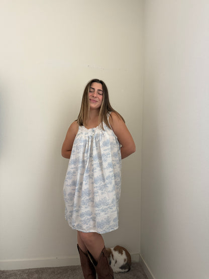 Blue Floral Toile Nightgown (L)