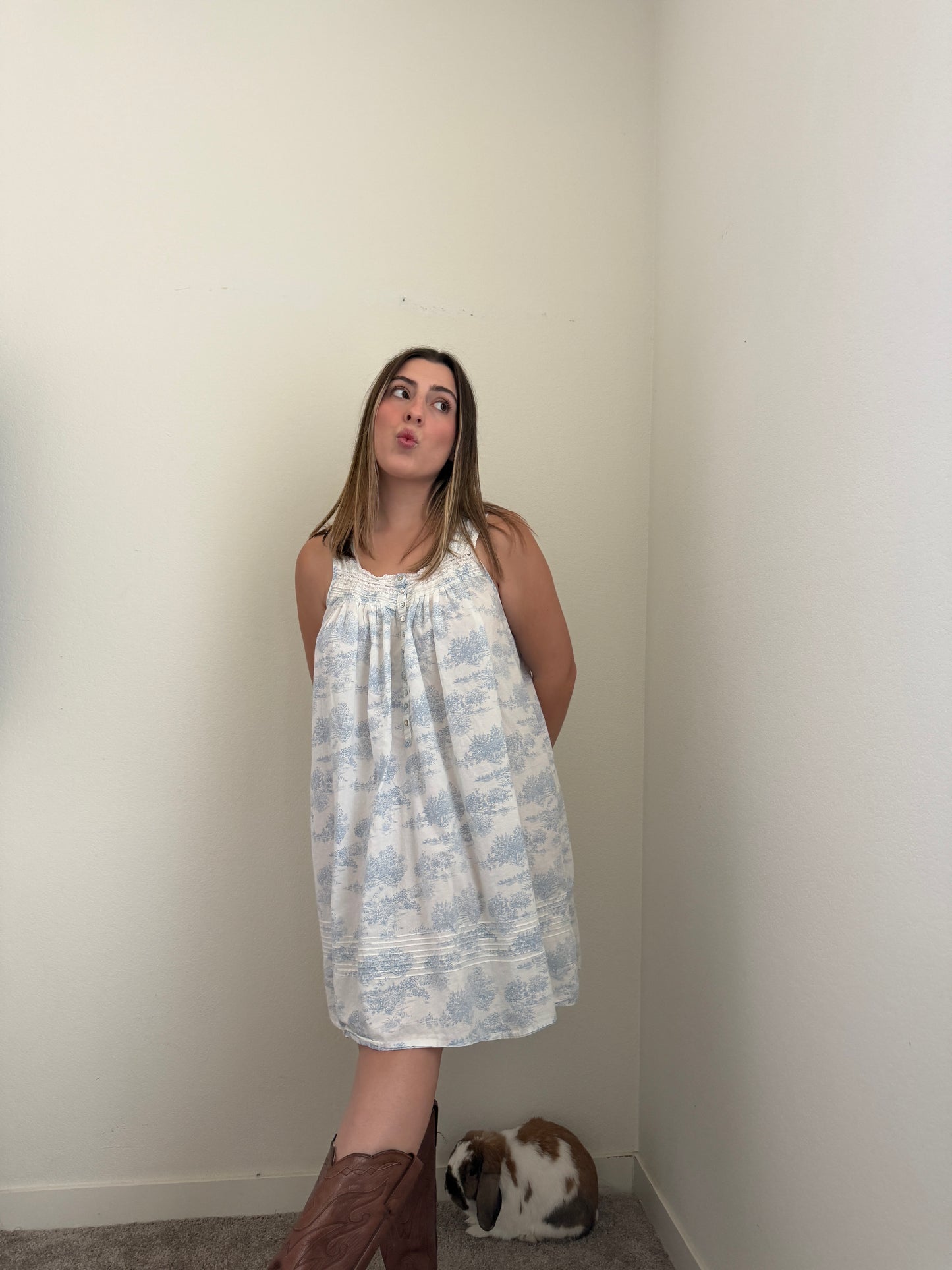 Blue Floral Toile Nightgown (L)