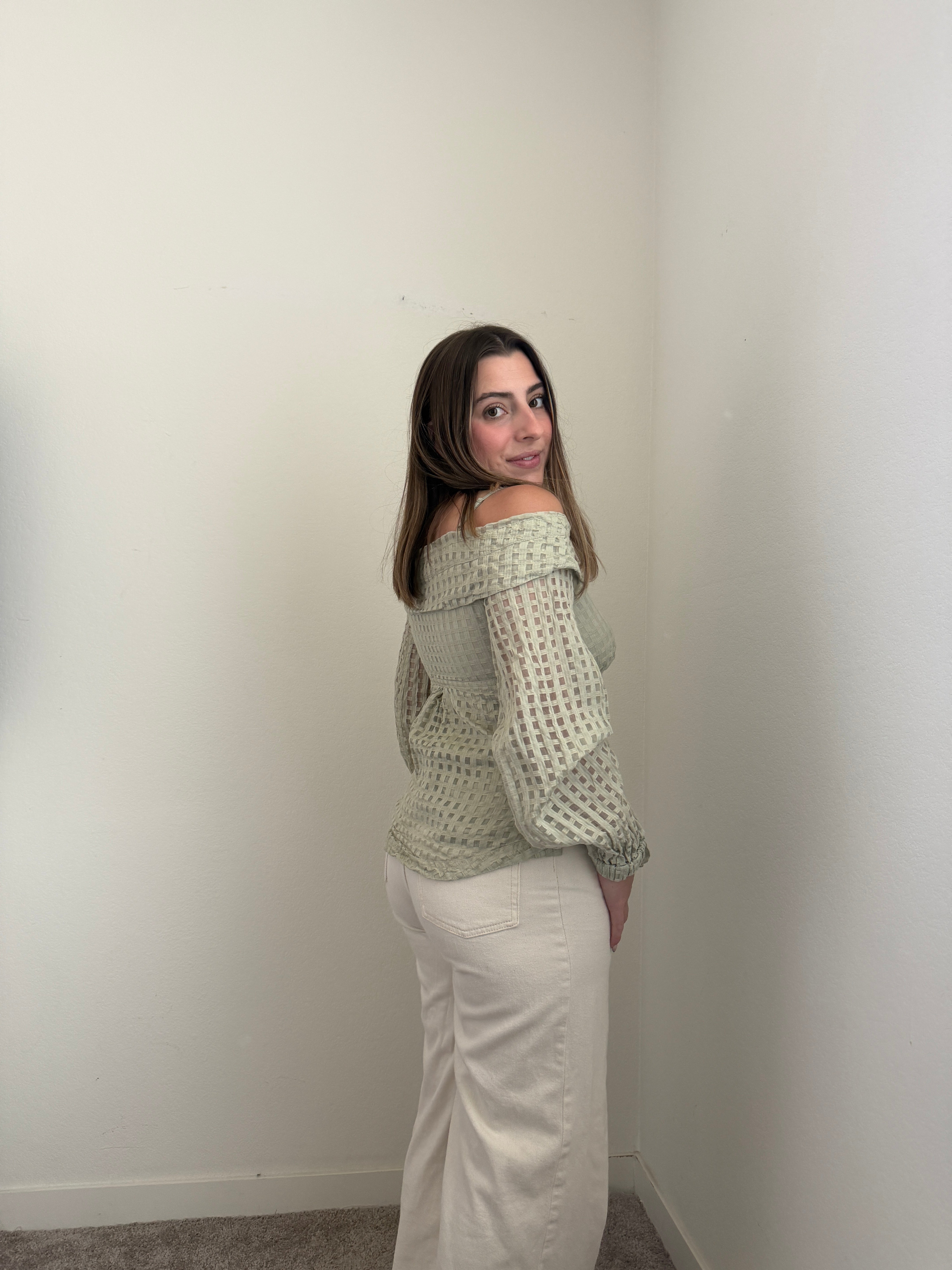 Sage Windowpane Blouse (S)