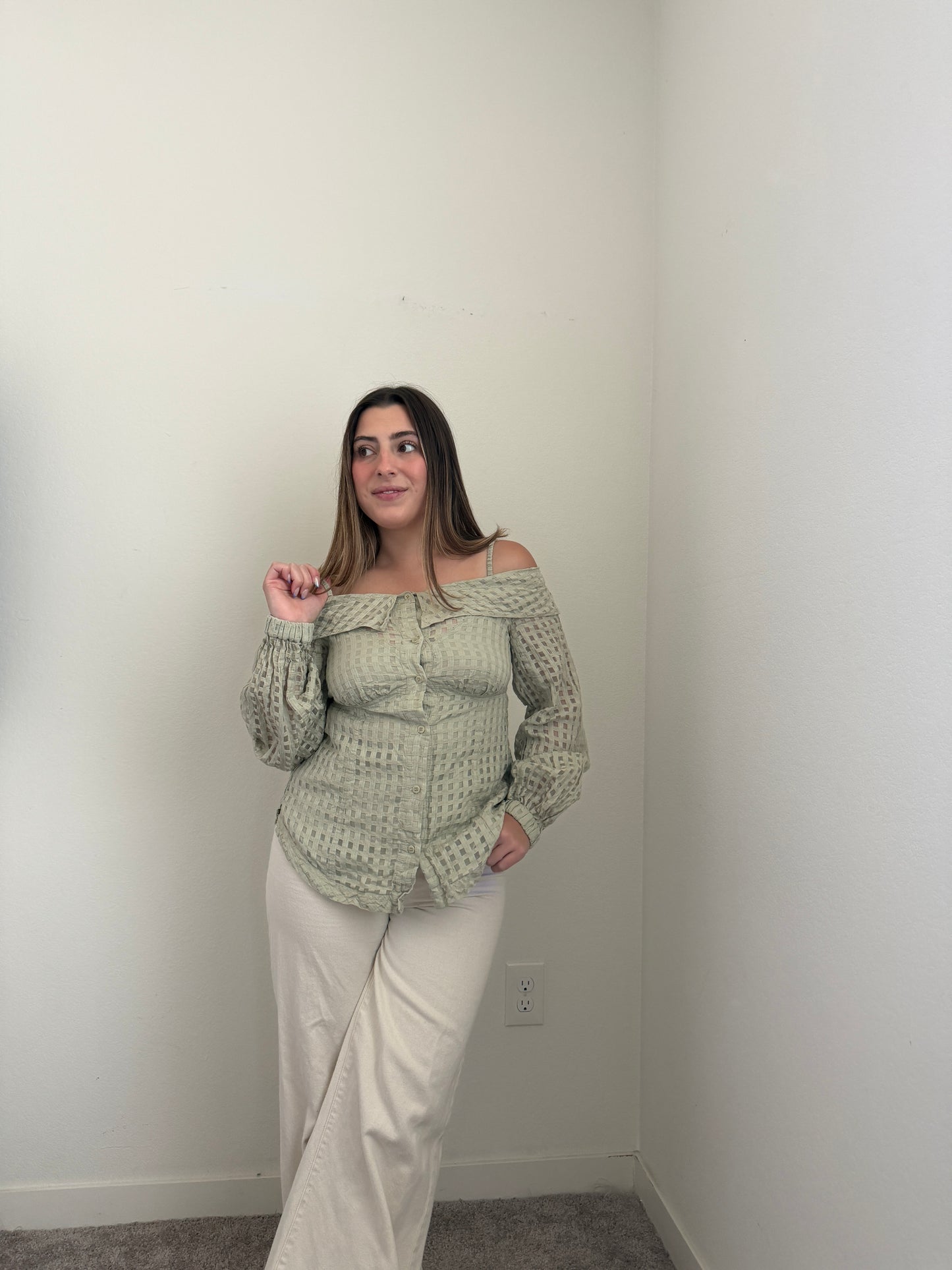 Sage Windowpane Blouse (S)