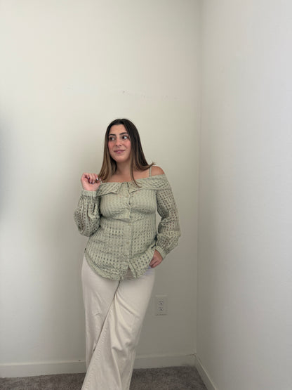Sage Windowpane Blouse (S)