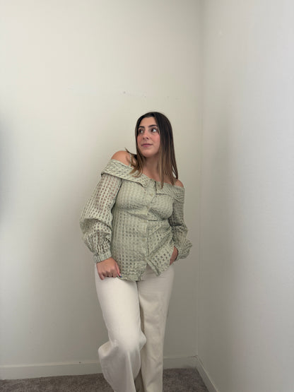 Sage Windowpane Blouse (S)