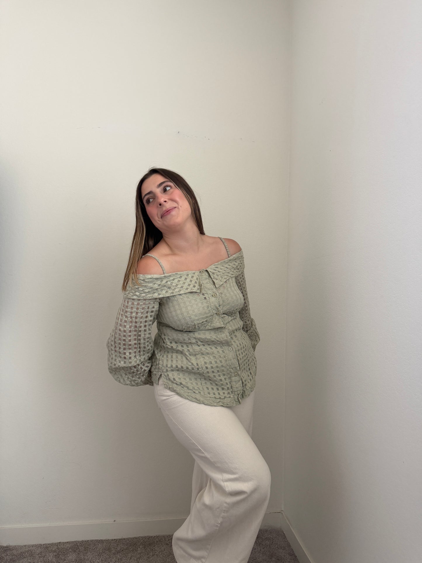 Sage Windowpane Blouse (S)