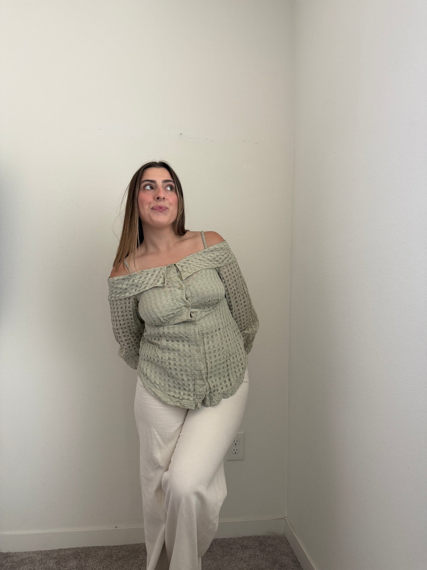 Sage Windowpane Blouse (S)