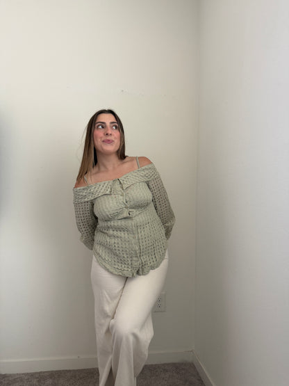 Sage Windowpane Blouse (S)