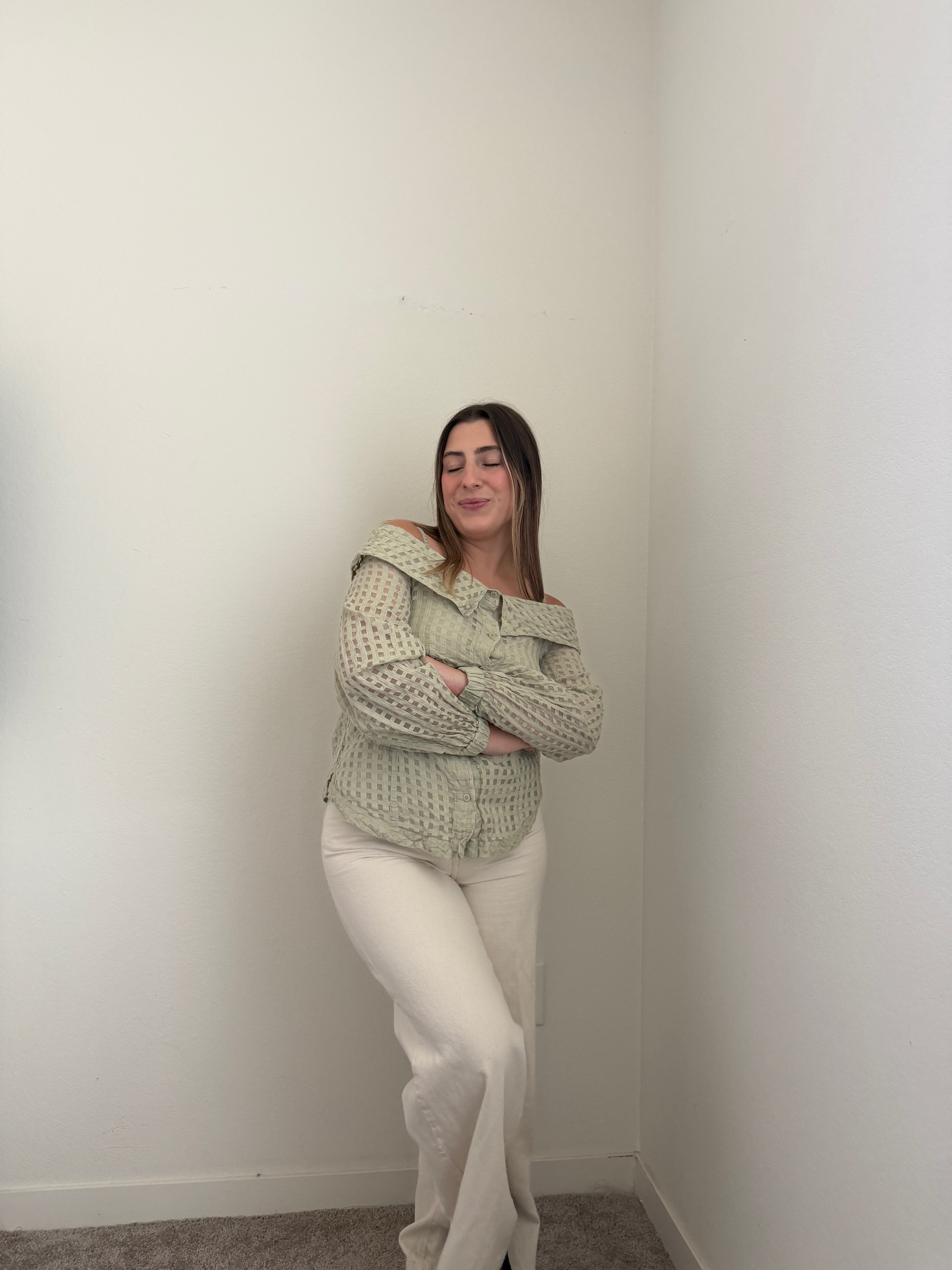 Sage Windowpane Blouse (S)