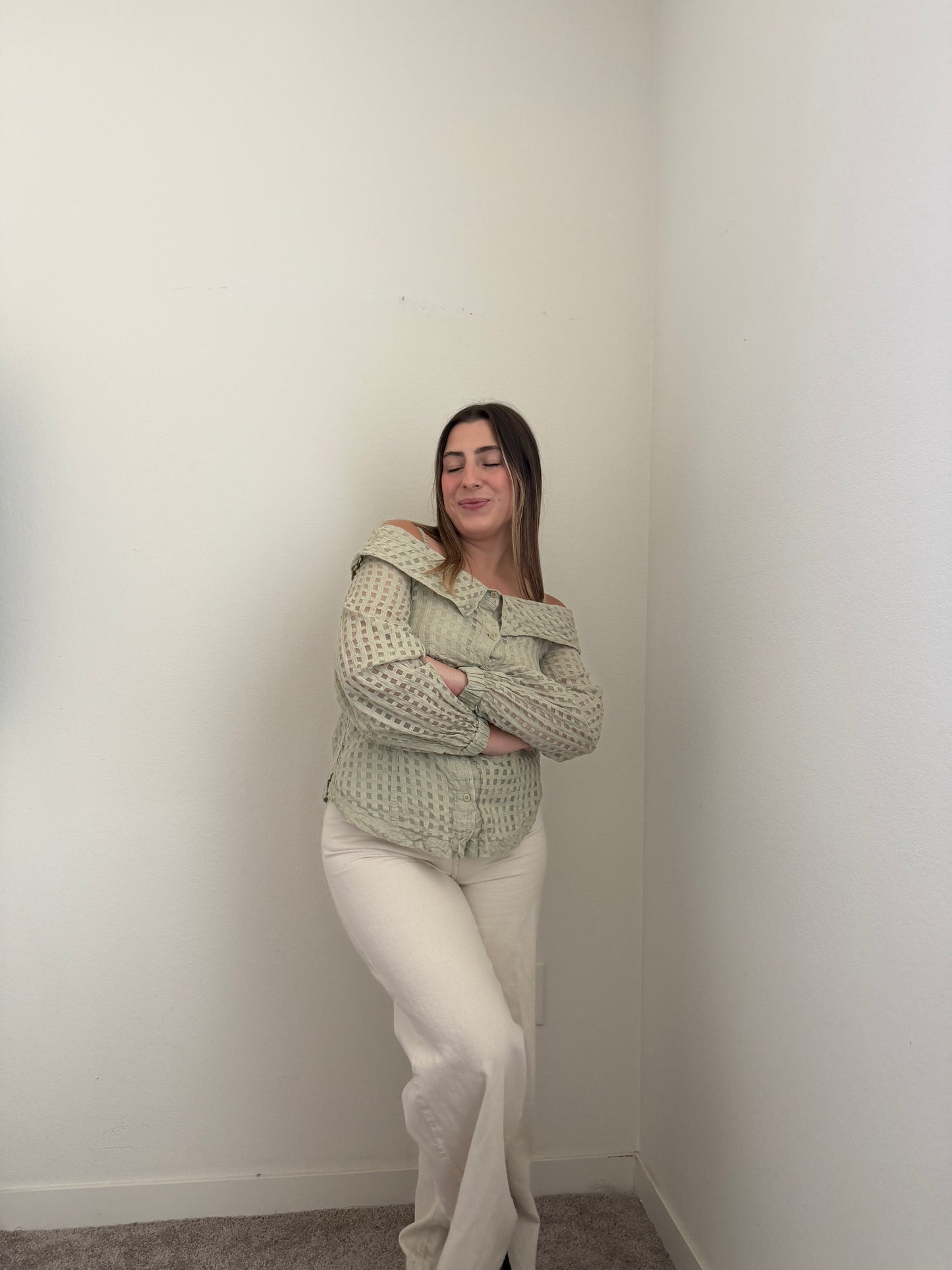 Sage Windowpane Blouse (S)
