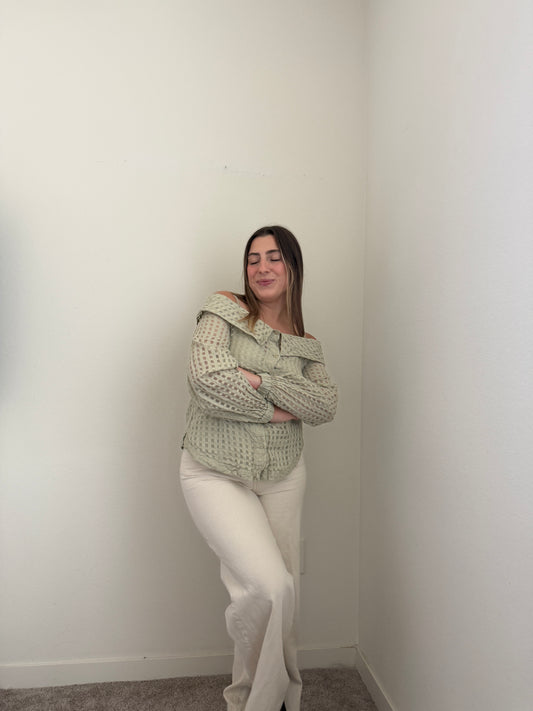 Sage Windowpane Blouse (S)