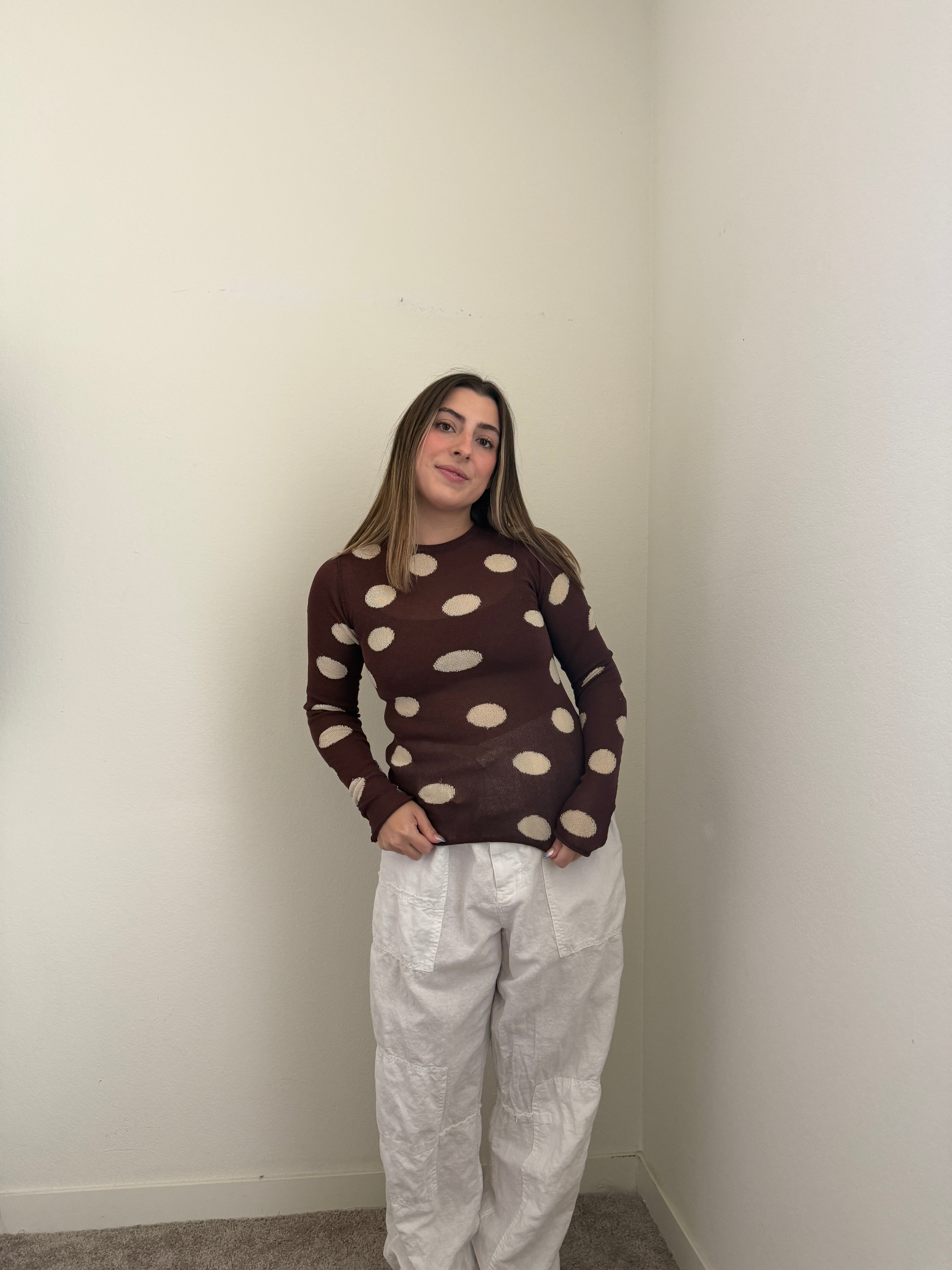 Brown Polka Dot Sheer Top (S)