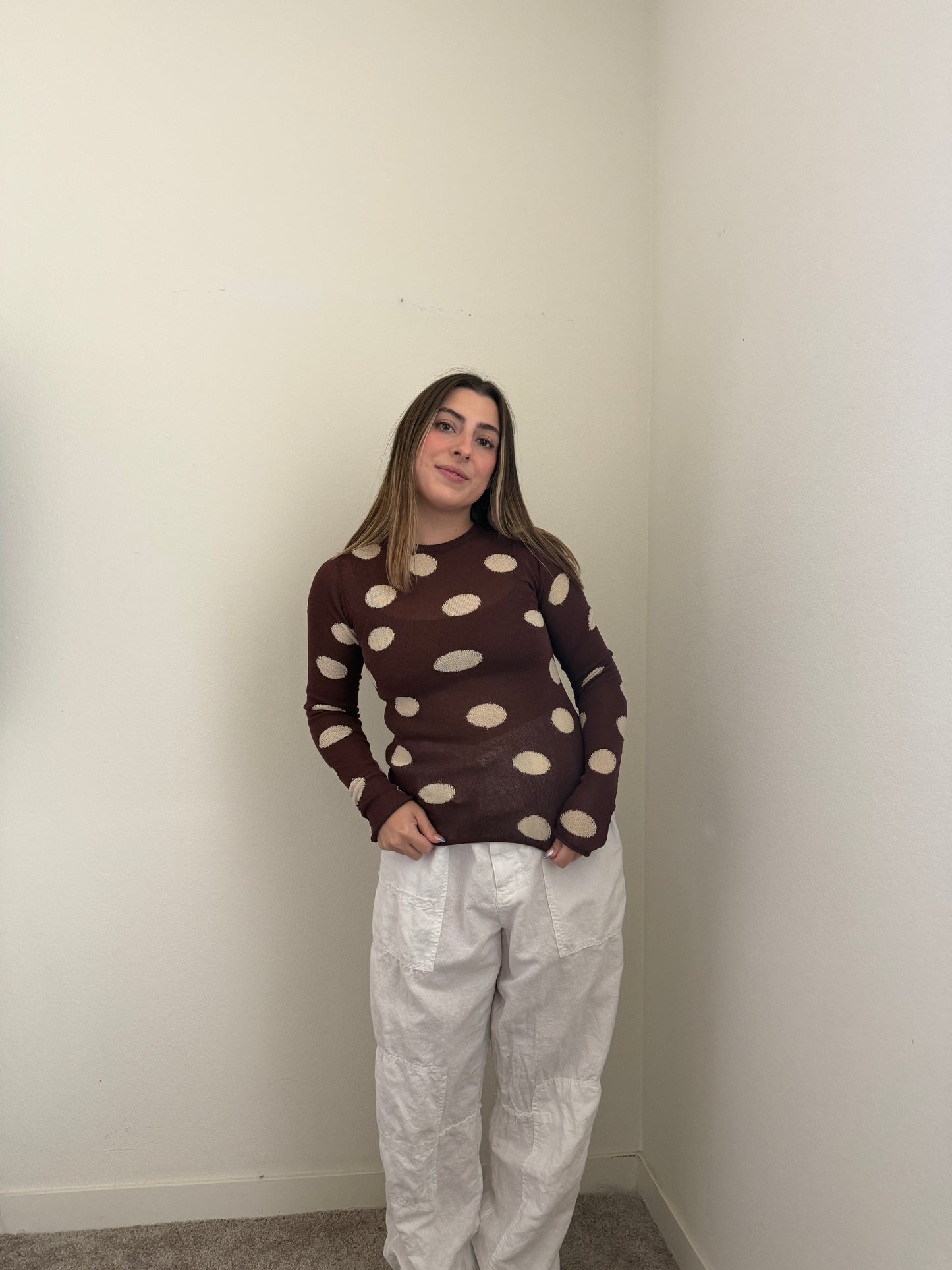 Brown Polka Dot Sheer Top (S)