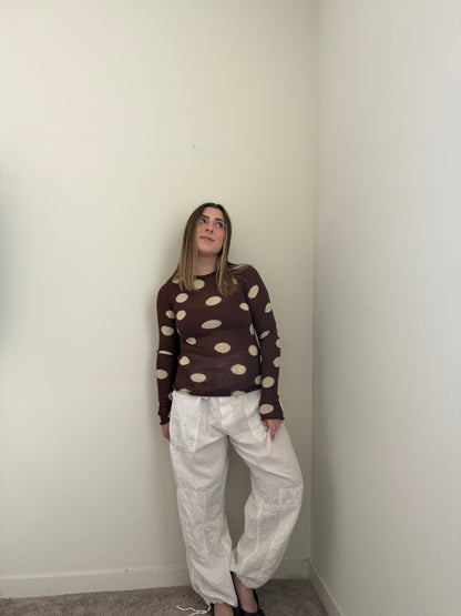 Brown Polka Dot Sheer Top (S)