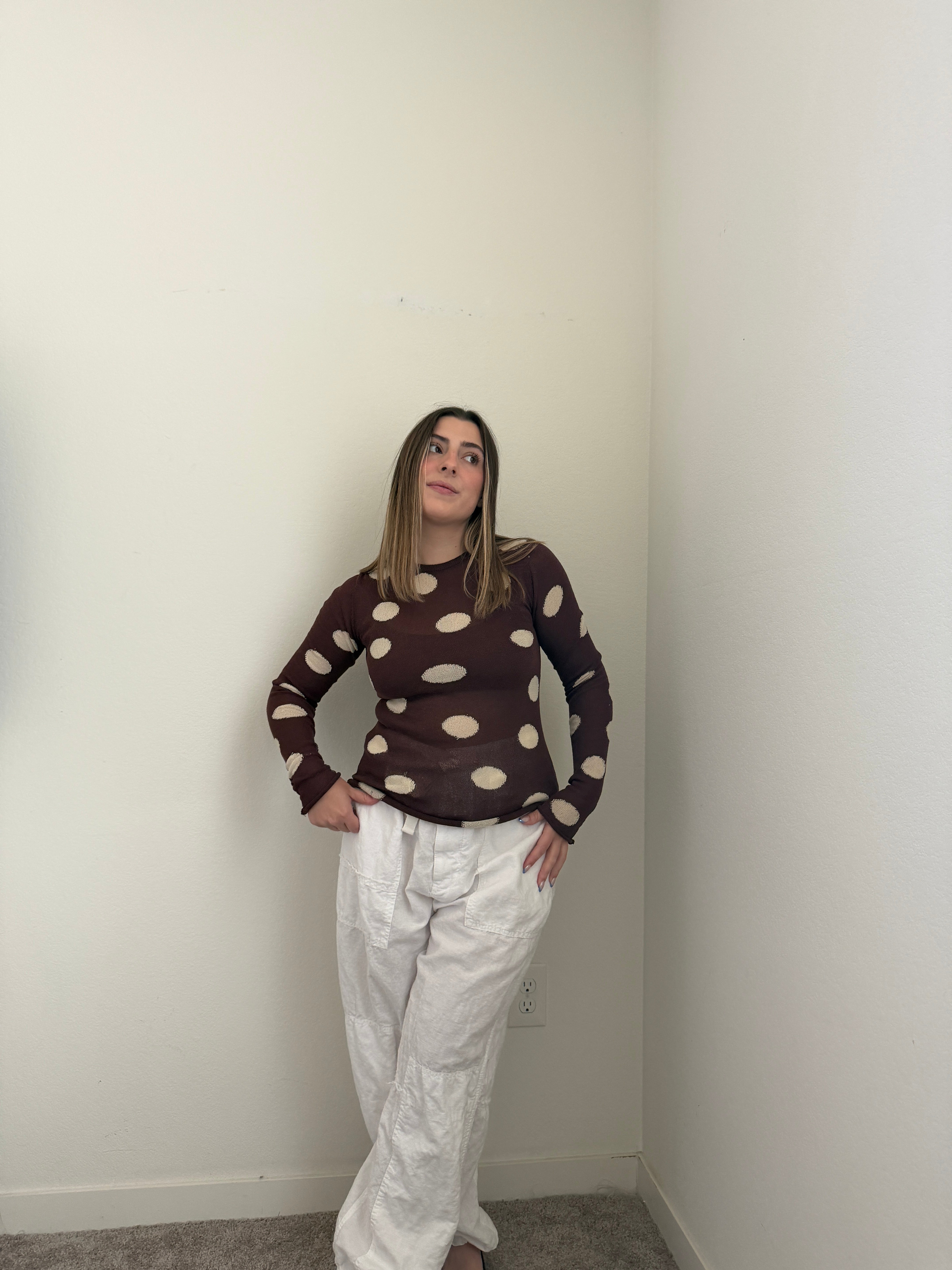 Brown Polka Dot Sheer Top (S)