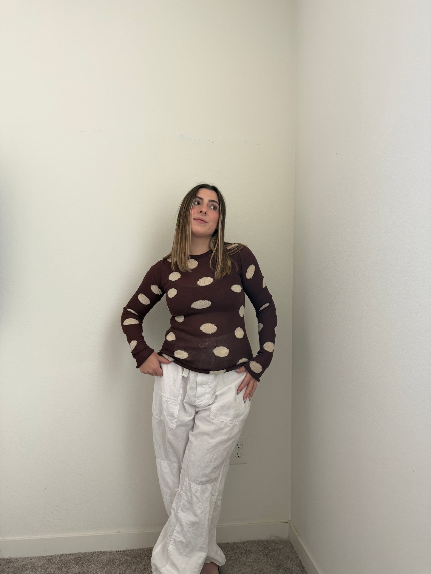 Brown Polka Dot Sheer Top (S)