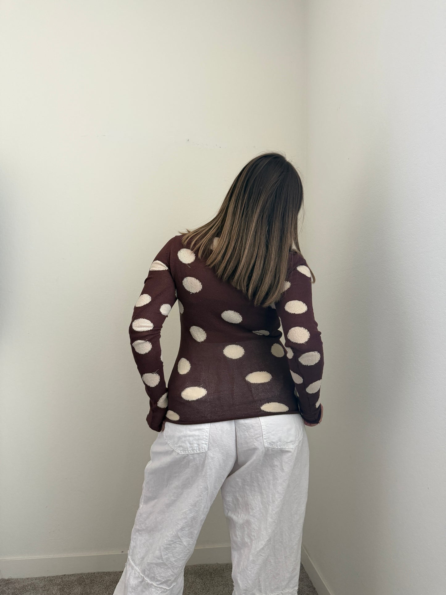 Brown Polka Dot Sheer Top (S)
