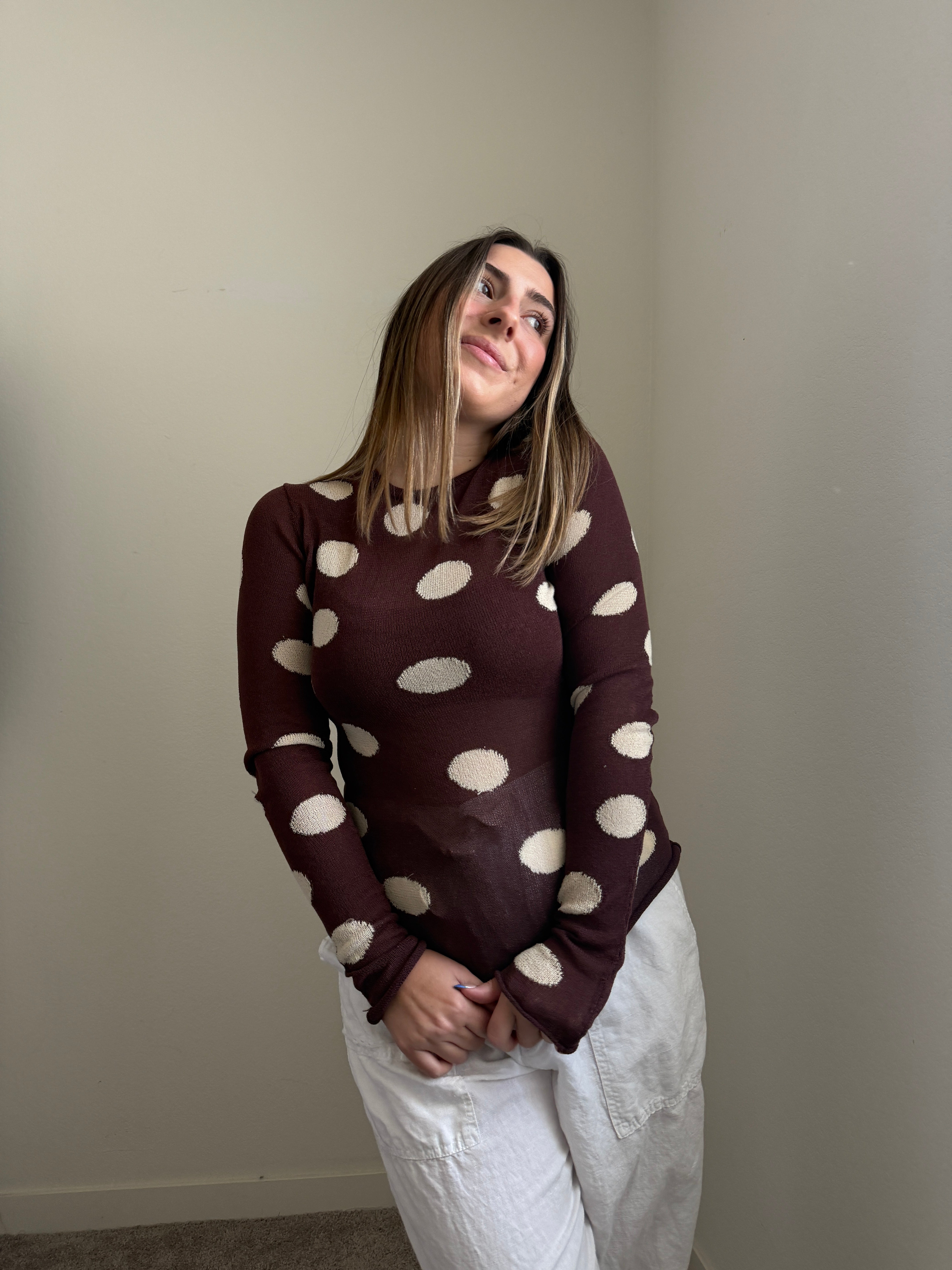 Brown Polka Dot Sheer Top (S)