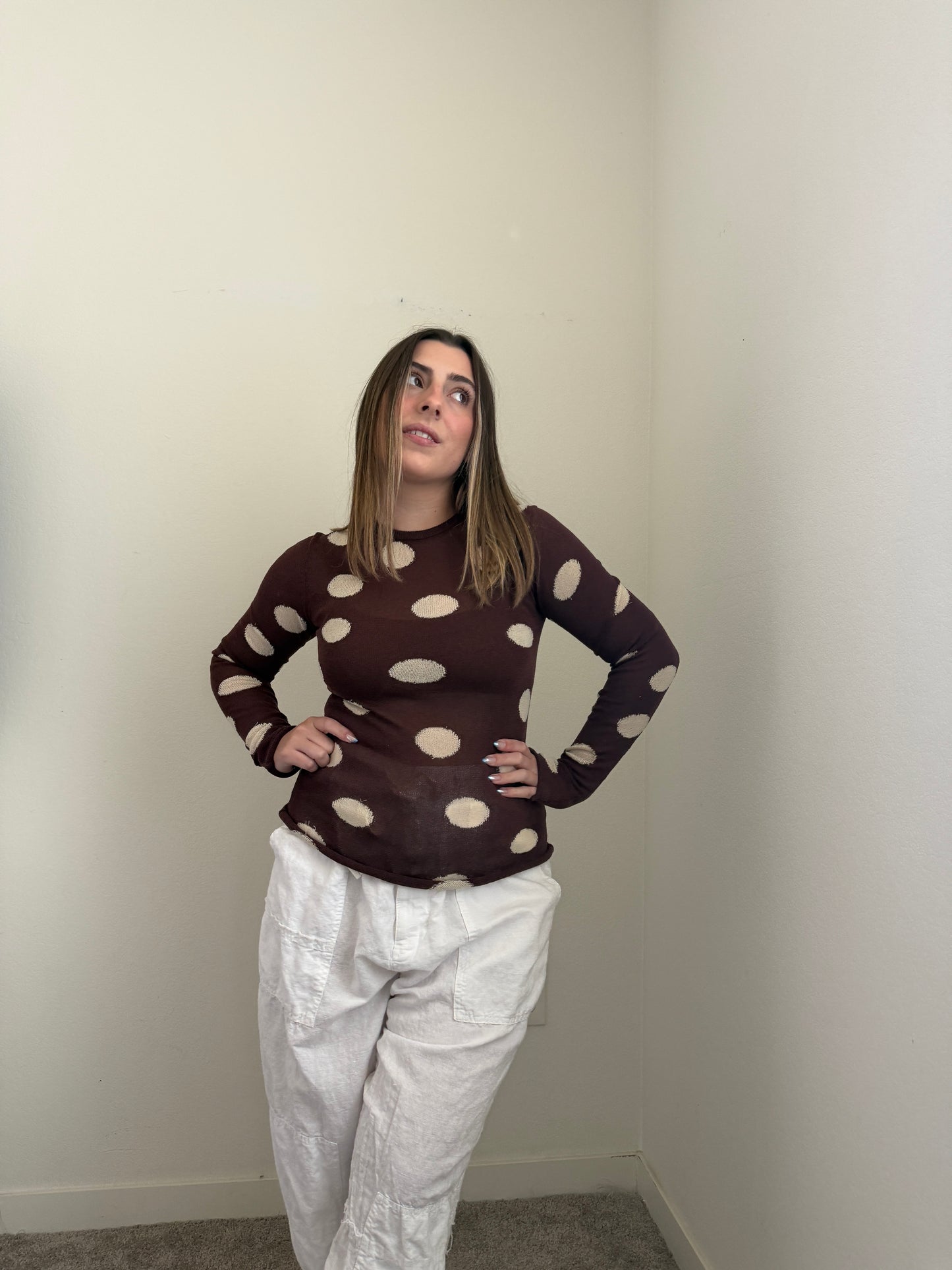 Brown Polka Dot Sheer Top (S)