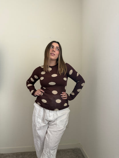 Brown Polka Dot Sheer Top (S)