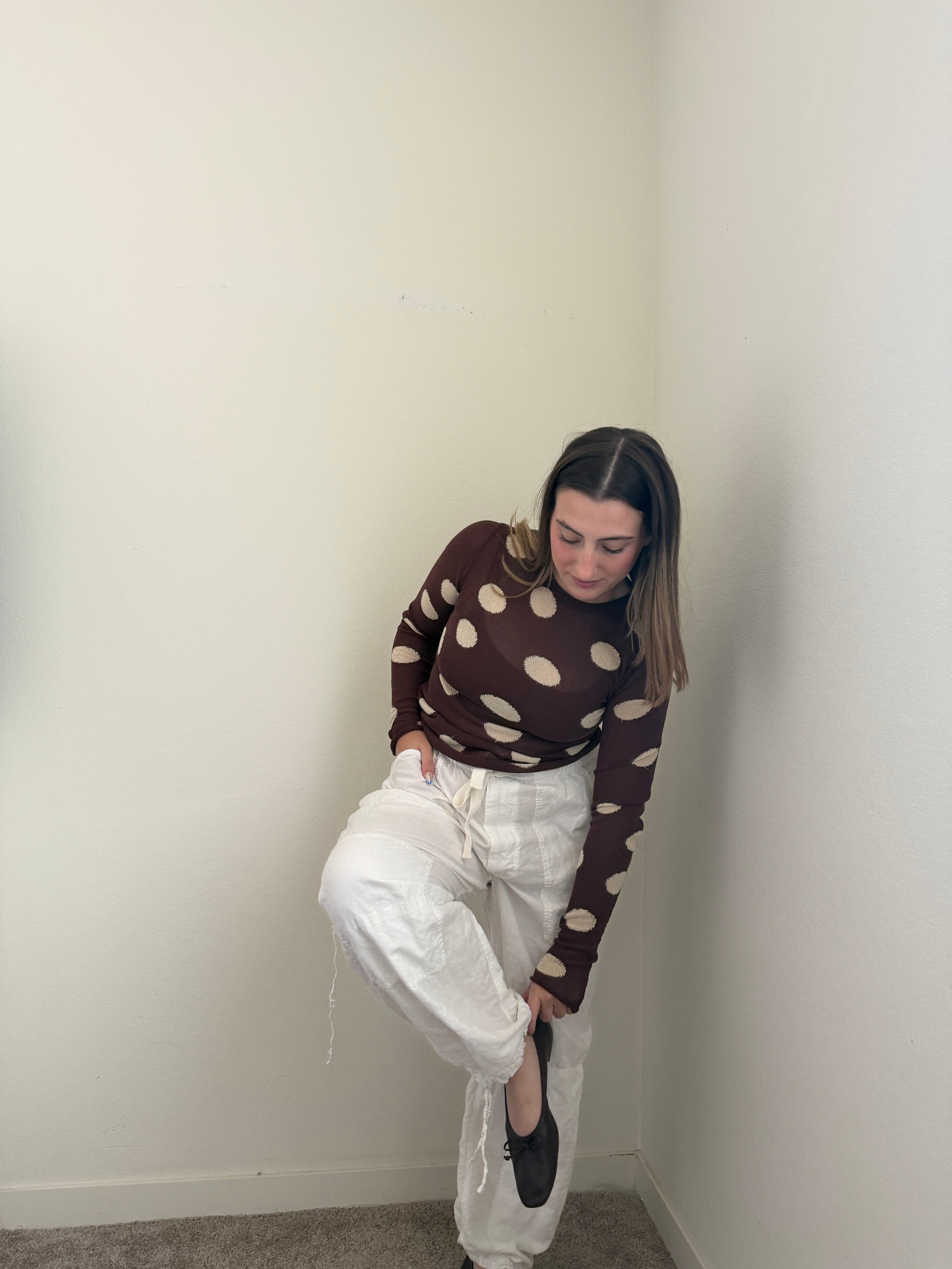 Brown Polka Dot Sheer Top (S)