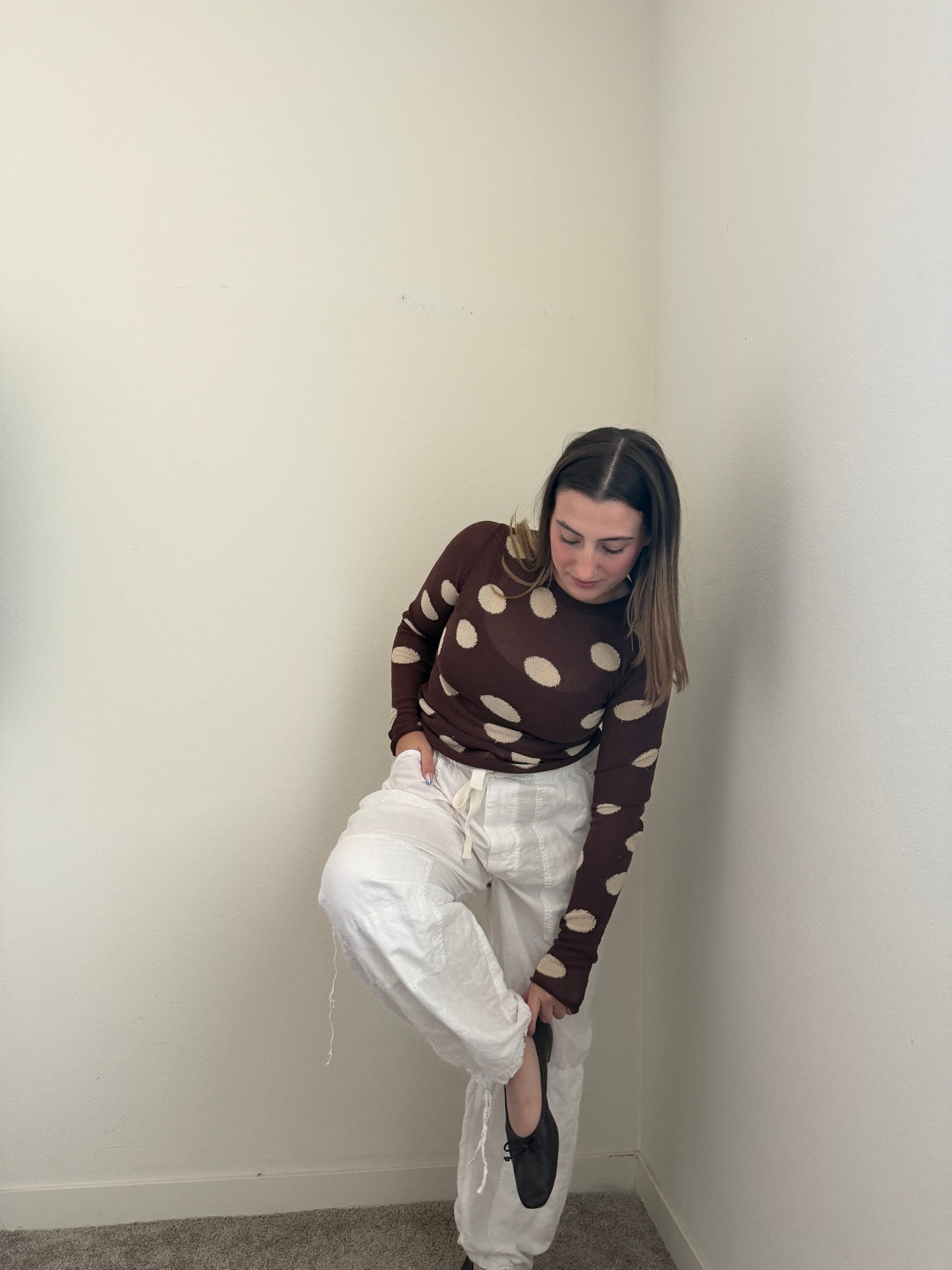 Brown Polka Dot Sheer Top (S)
